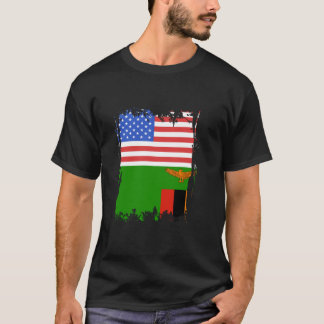 Zambia USA America Vintage Zambian Flag Zambian Ro T-Shirt