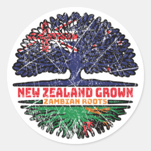 Zambia Zambian New Zealander New Zealand Tree Root Classic Round Sticker