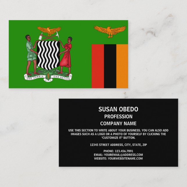 Zambian Flag & Coat of Arms, Flag of Zambia Business Card (Front/Back)