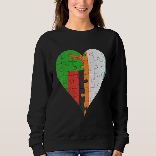 Zambian Ivorian Flag Heart Sweatshirt (Front)