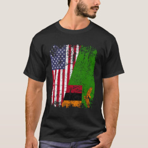 Zambian Roots Half American Flag Usa Zambia Flag T-Shirt