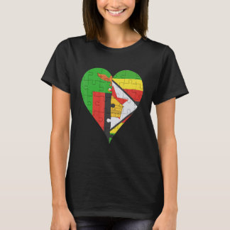 Zambian Zimbabwean Flag Heart T-Shirt