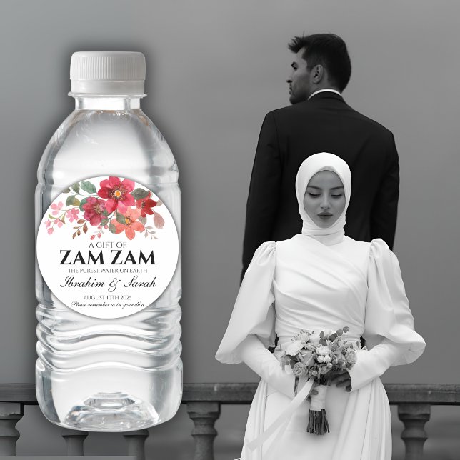 zamzam water nikah muslim wedding red rose classic round sticker (Creator Uploaded)