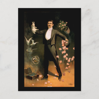 Zan Zig performing with rabbits and roses Postcard
