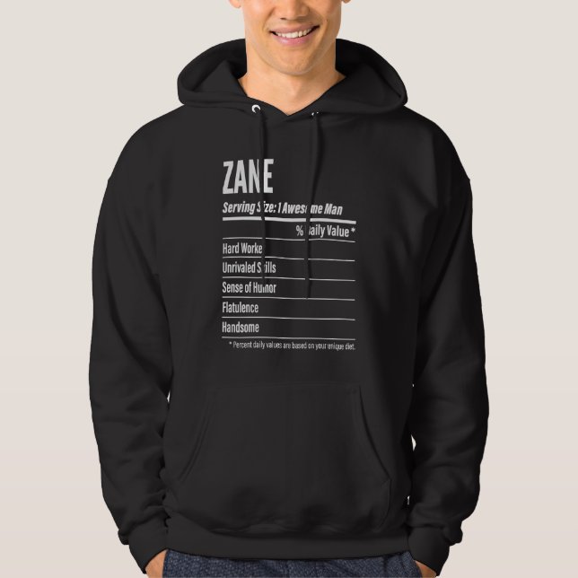 Zane  Nutritional Facts Serving Size Calories Hoodie (Front)