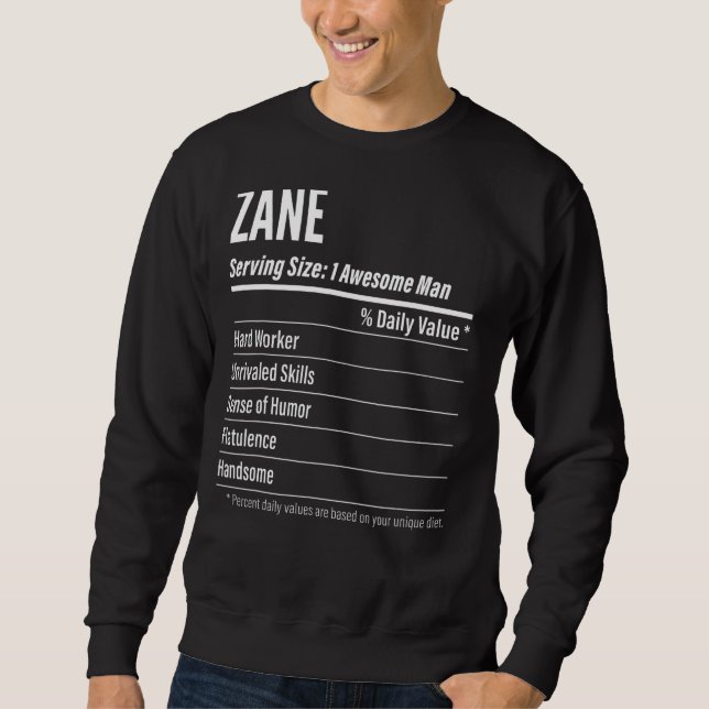 Zane Serving Size Nutrition Label Calories Sweatshirt (Front)
