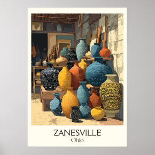 Zanesville Ohio Y-Bridge City Historic Pottery Art Poster