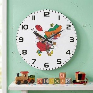 Zany Woman Running Clown Large Clock