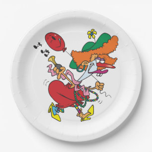 Zany Woman Running Clown Paper Plate