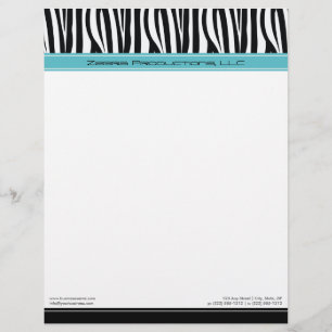 Zany Zebra Aqua Customised Designer Letterhead