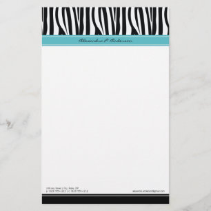 Zany Zebra Aqua Customised Designer Stationery