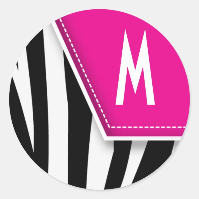 Zany Zebra Monogram Sticker (fuschia) (Front)