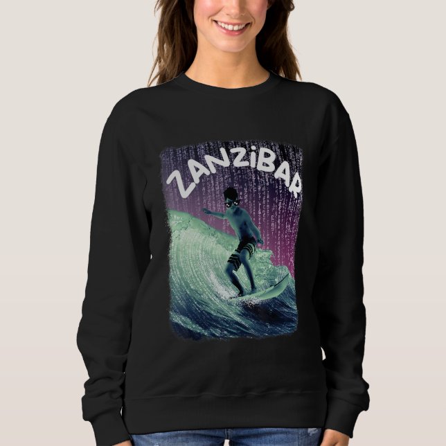 Zanzibar Nerd Surfing Beach Palm trees Vacation Sweatshirt (Front)