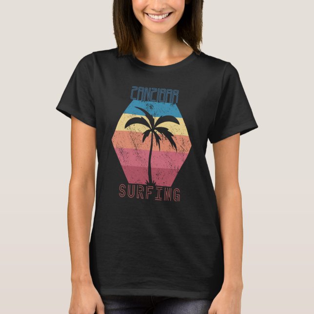 Zanzibar Surfing Palm tree Sun Island Beach Vacati T-Shirt (Front)