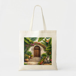 Zanzibar Tropical Garden, Carved Door Tote Bag