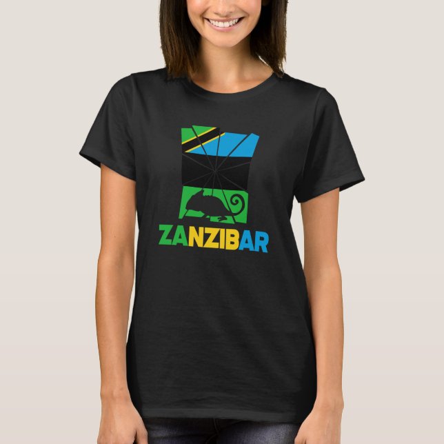 Zanzibar Zanzibari Zanzibar Flag Chameleon Animal  T-Shirt (Front)