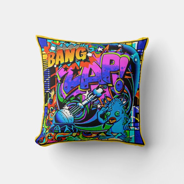 Zap Blue Alien Throw Pillow (Front)