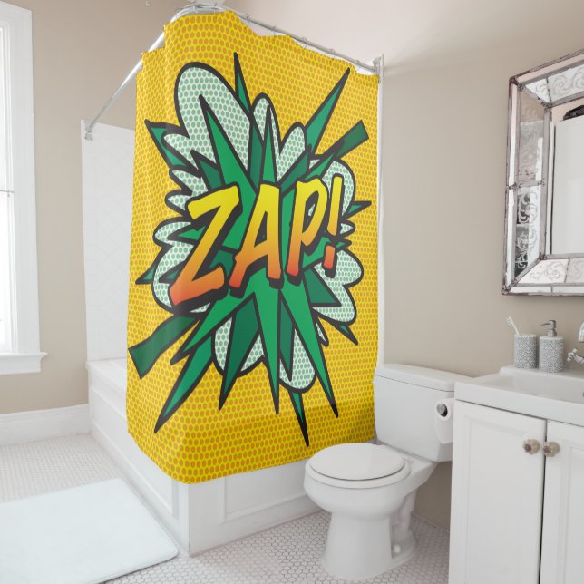 ZAP Fun Retro Comic Book Pop Art Shower Curtain (In Situ)