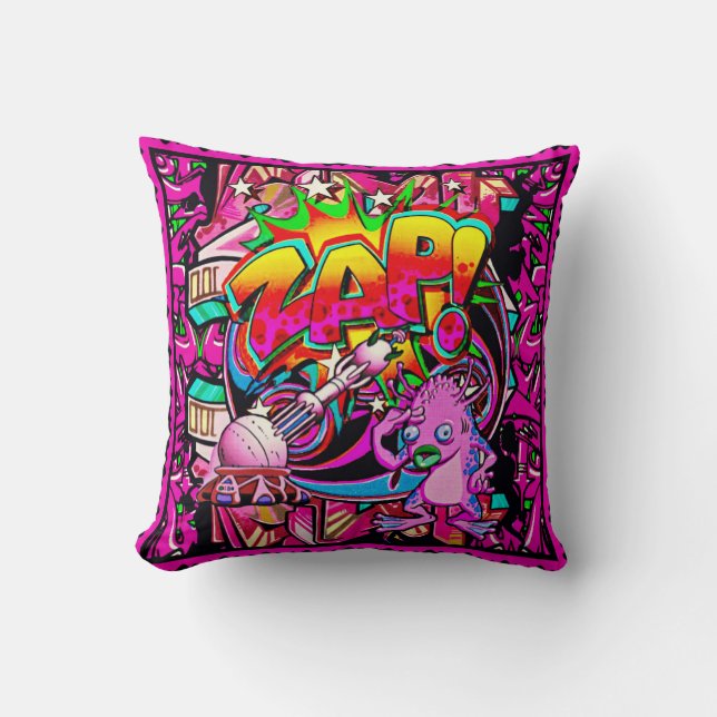 Zap Pink Alien throw pillow (Front)