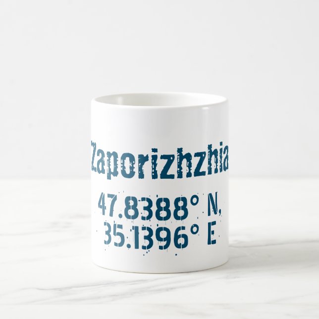 Zaporizhzhia Latitude & Longitude Distressed  Coffee Mug (Center)