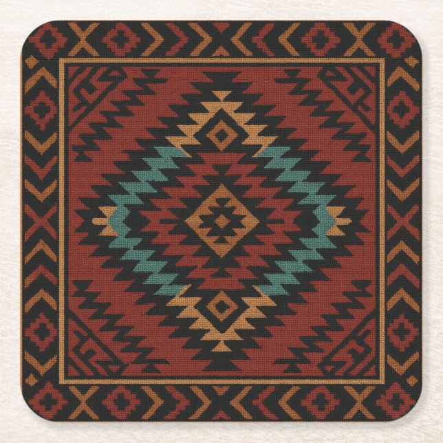 Zapotec Folk Art Geometric Diamond Paper Coaster (Front)