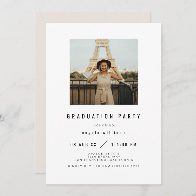 ZARA Modern Graduation Invitation with Photo (Front/Back)
