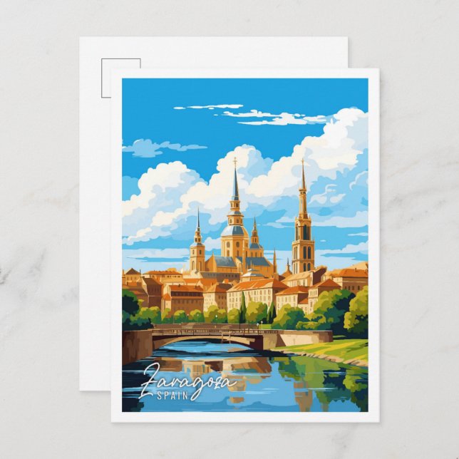 Zaragoza Spain Art vintage travel illustration Postcard (Front/Back)