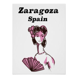 Zaragoza Spain vintage travel poster