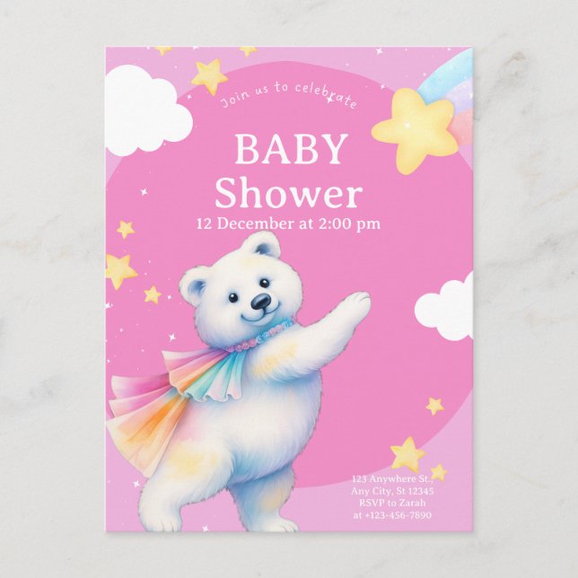 Zarah the Dancing Polar Bear Baby Shower Postcard (Front)