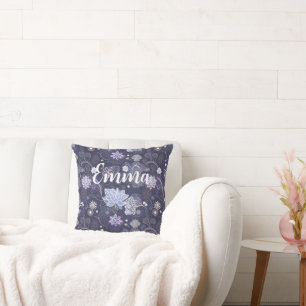 zarte Blumen in weiß-blau Muster Cushion
