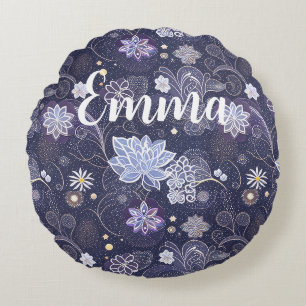 zarte Blumen in weiß-blau Muster Round Cushion