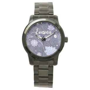 zarte Blumen in weiß-blau Muster Watch