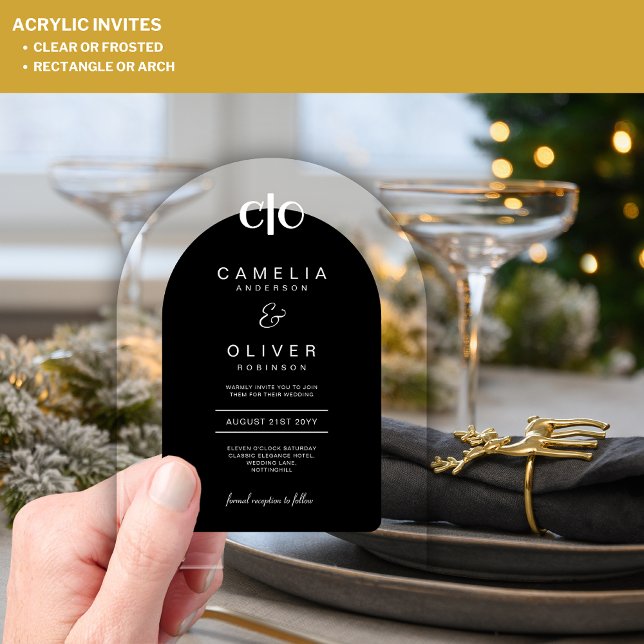 Zazzle Acrylic Wedding Black White Text Arch Invitations (Creator Uploaded)