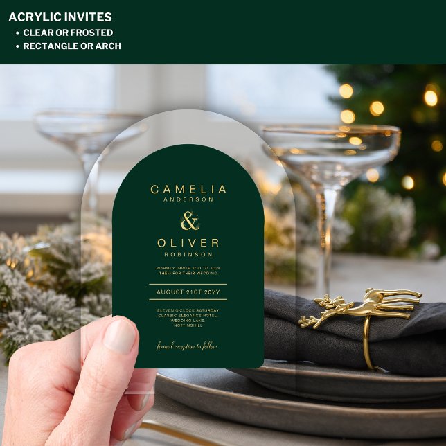 Zazzle Acrylic Wedding Emerald Green Gold Text Acrylic Invitations (Creator Uploaded)