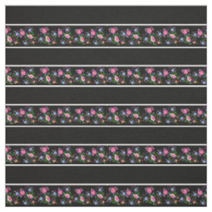 Zazzle black PNG/black, white pin, folk floral Fabric