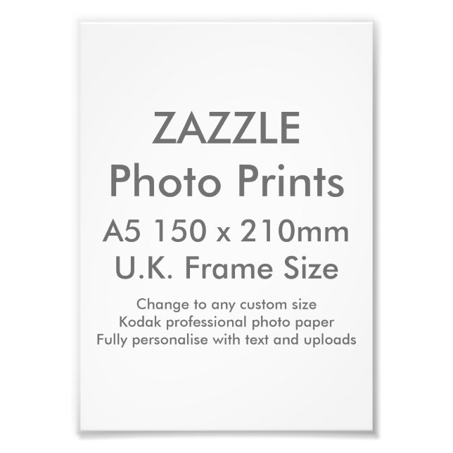 Zazzle Custom A5 Photo Print  UK Frame Size (Front)