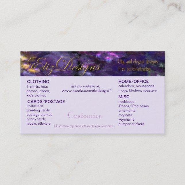 Zazzle Customisable Business Card (Front)