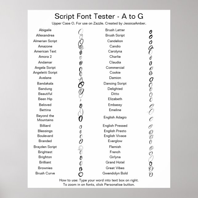 Zazzle Script Font A - G Comparison - Upper Case O Poster (Front)