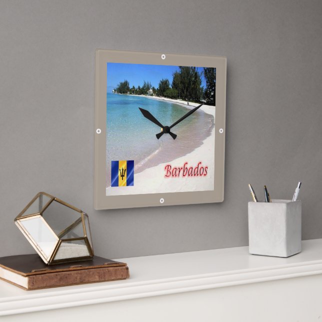 zBB007 BARBADOS The Beach, Sea View, Square Wall Clock (Office)