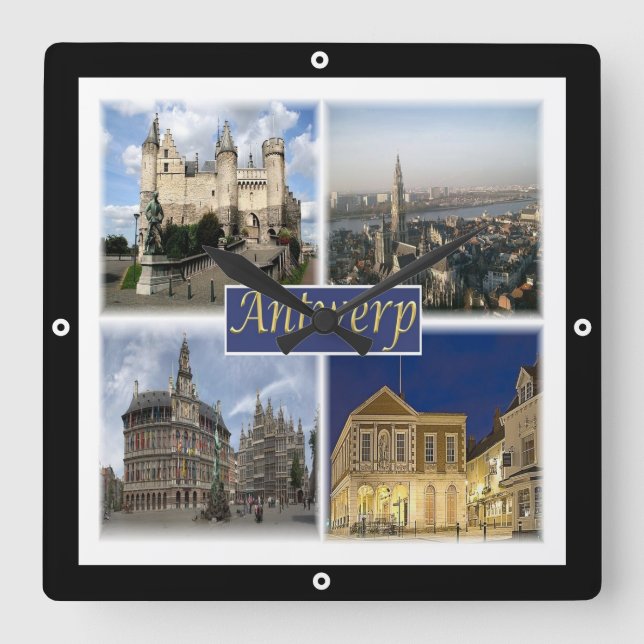 zBE008 ANTWERP Belgium, Square Wall Clock (Front)