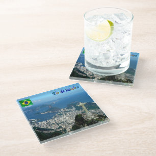 zBR023 panorama of RIO DE JANEIRO, Brazil, Glass Coaster