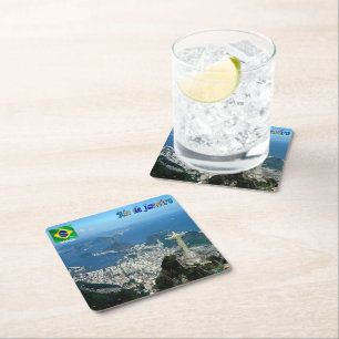 zBR023 panorama of RIO DE JANEIRO, Brazil, Square Paper Coaster