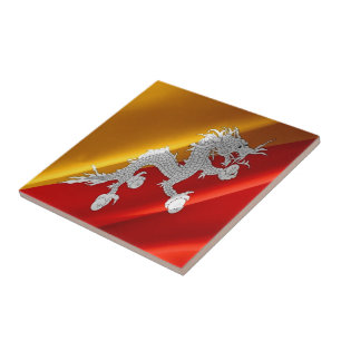 zBT002 Bhutanese waving FLAG Bhutan, Ceramic Tile