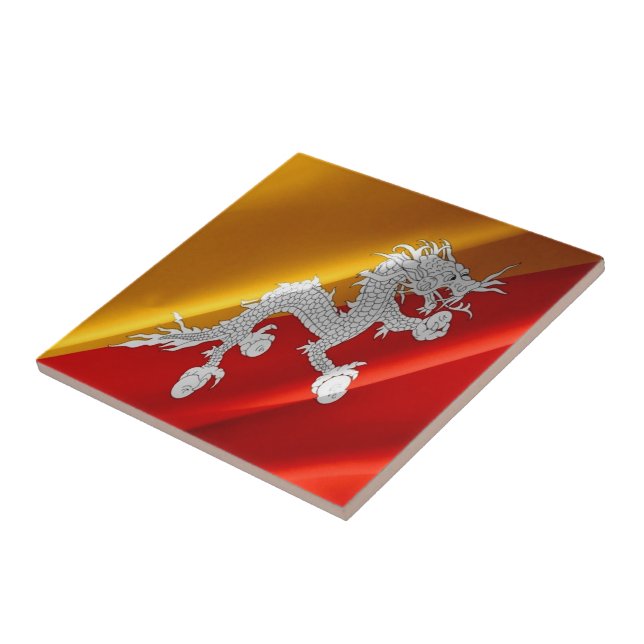 zBT002 Bhutanese waving FLAG Bhutan, Ceramic Tile (Side)
