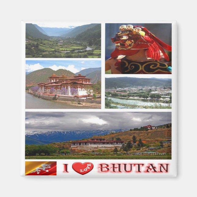 zBT007 I Love BHUTAN, Asia, Fridge Magnet (Front)