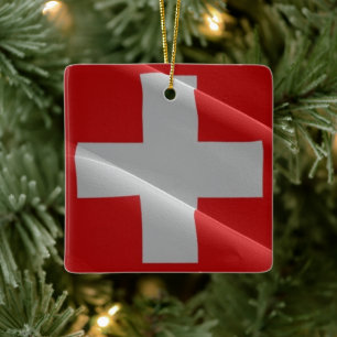 zCH002 waving FLAG SWISS, Ceramic Ornament