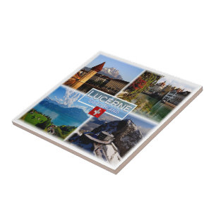 zCH044 LUCERNE Chapel Bridge Old Town Swiss Ceramic Tile