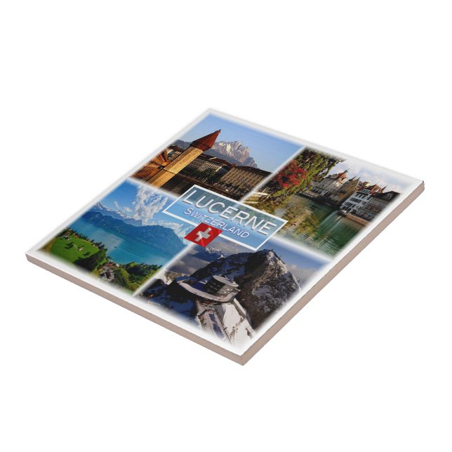 zCH044 LUCERNE Chapel Bridge Old Town Swiss Ceramic Tile (Side)