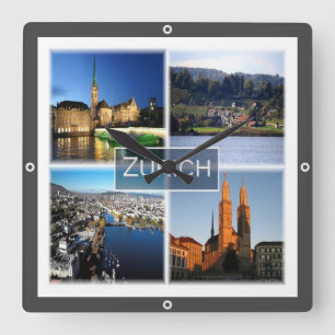 zCH046 ZURICH Swiss Switzerland, Square Wall Clock