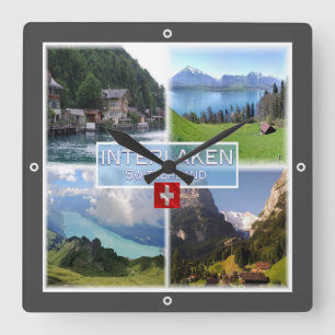 zCH051 INTERLAKEN Lake Thun Thunerse Swiss, Square Wall Clock